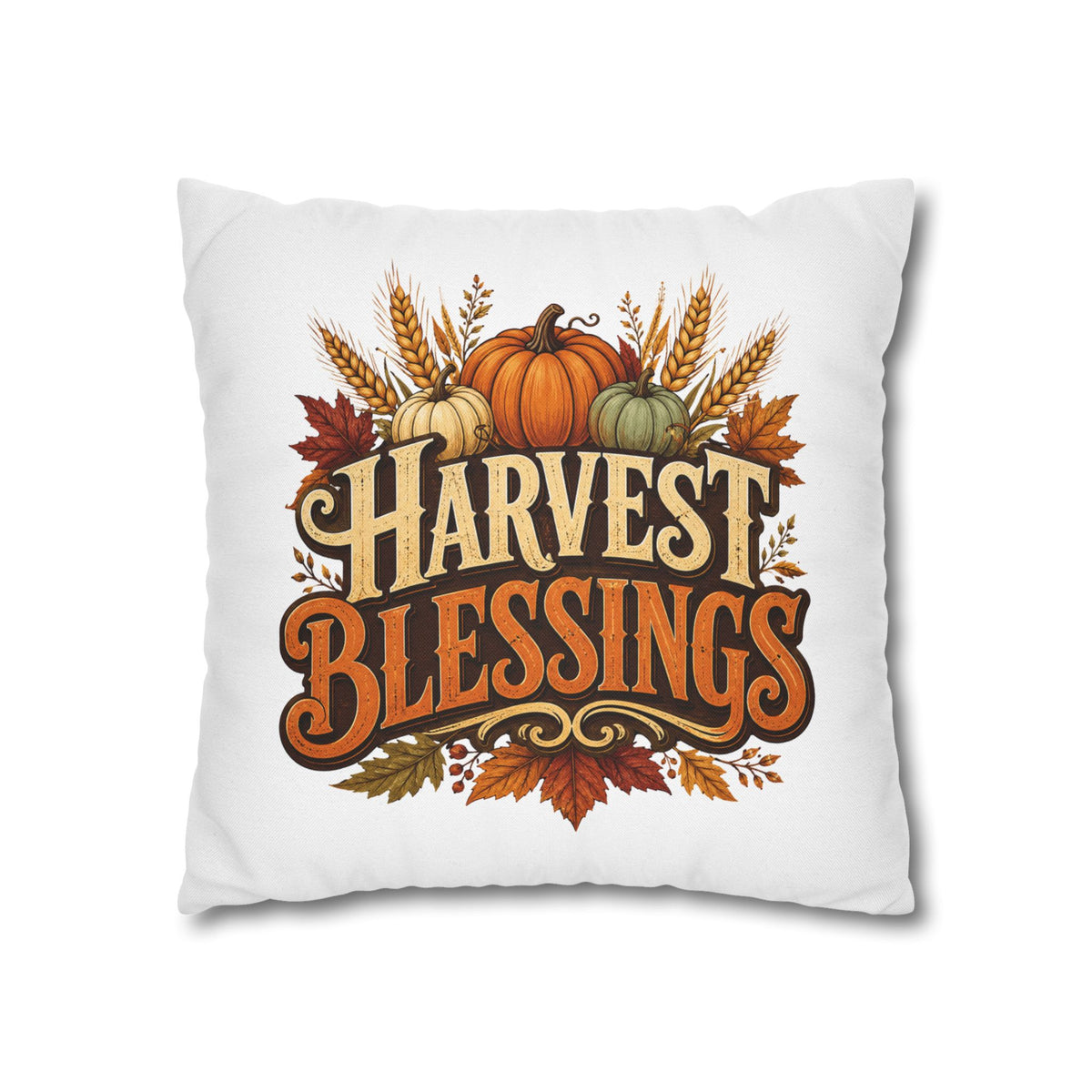 Thanksgiving Harvest Blessings Throw Pillowcase — Autumn Pumpkin Fall Decor
