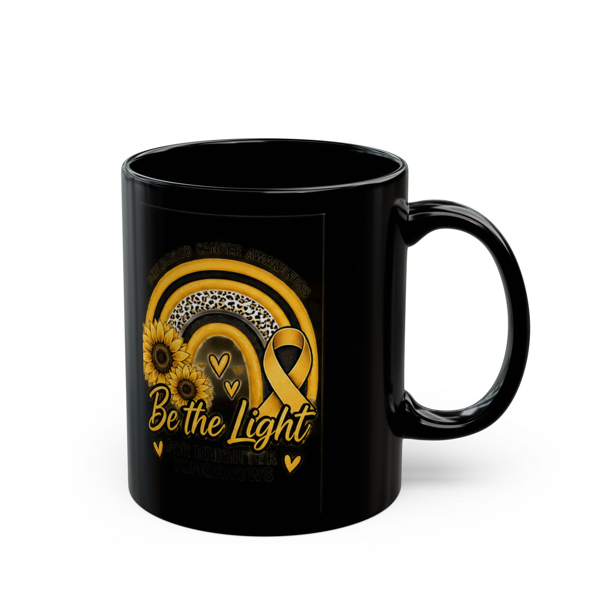 Be the Light Yellow Ribbon Sunflower Mug —Childhood Cancer  Inspirational Black Coffee Cup (11oz, 15oz)