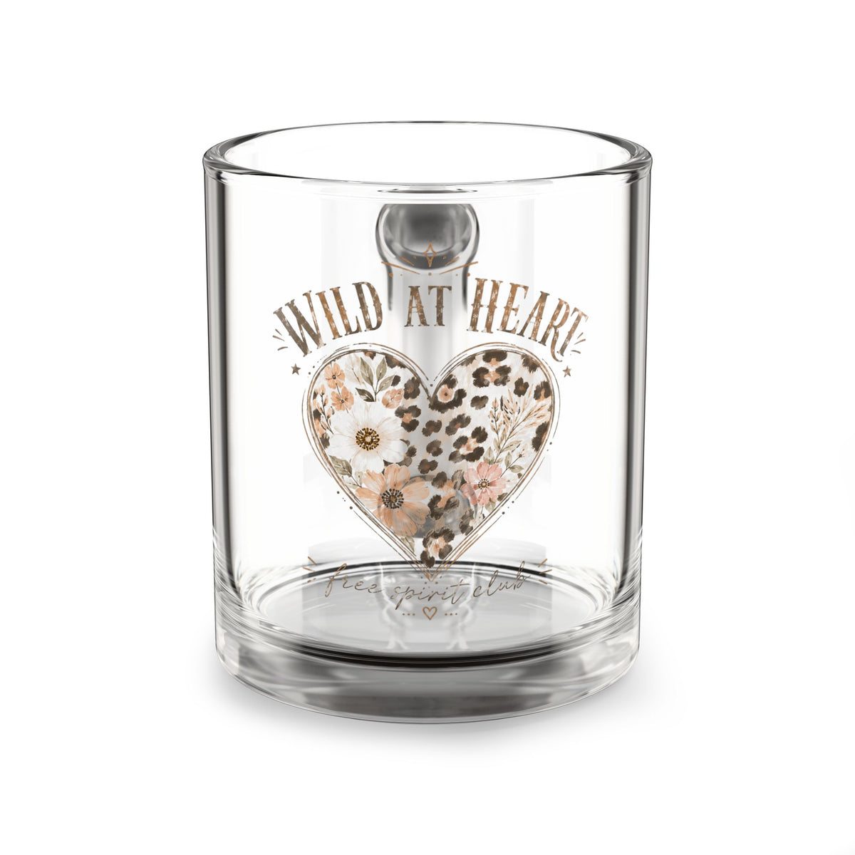 Glass Mug — "Wild at Heart" Leopard Heart Floral 10oz Coffee Mug Milo Bailey Dog Dad Mom  Glass Mug 10 oz