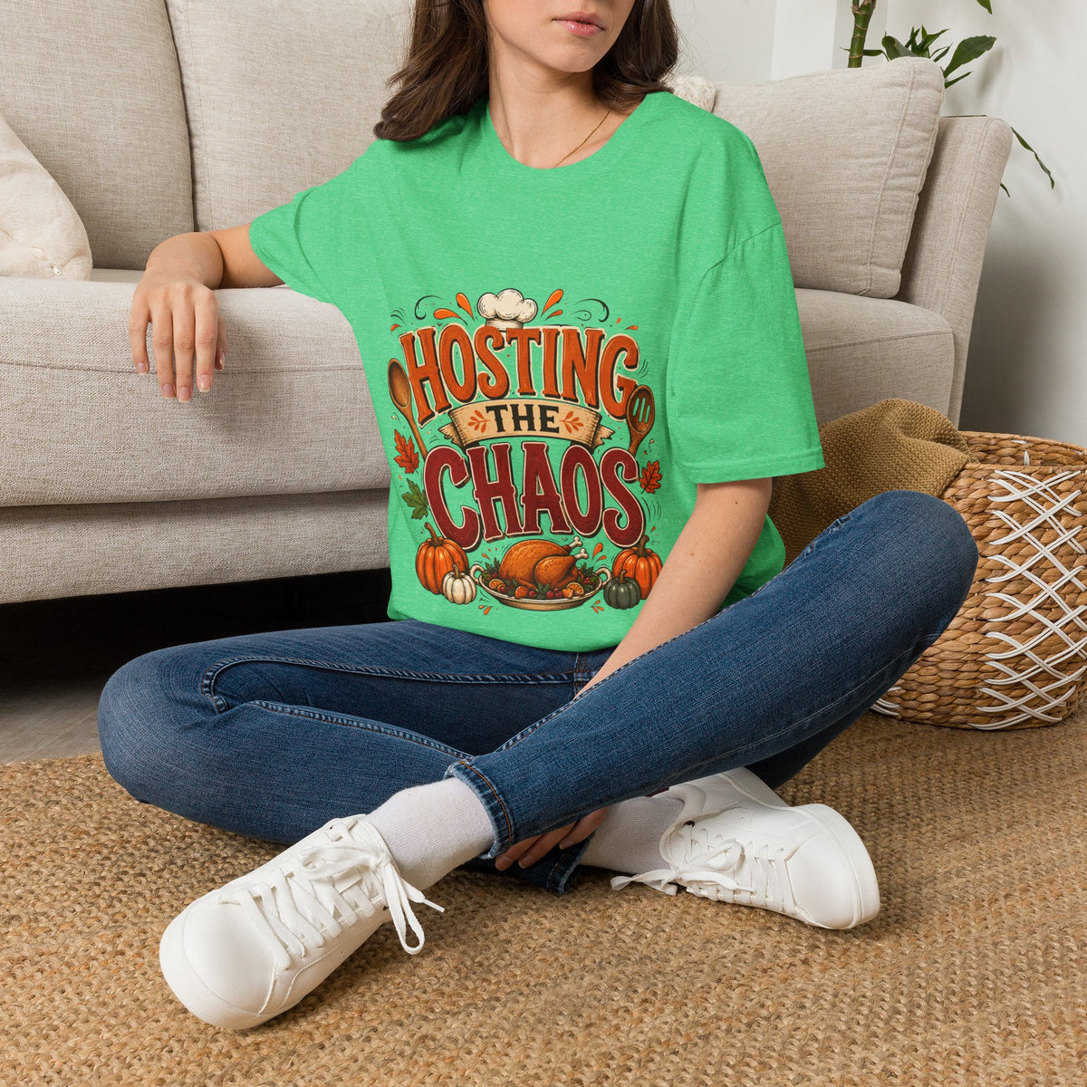 Thanksgiving T-Shirt Hosting the Chaos T-Shirt — Funny Thanksgiving Cooking Shirt for Hosts