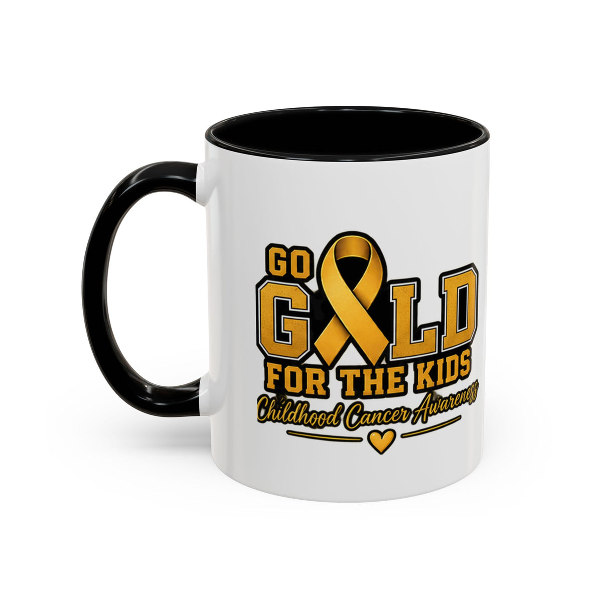 Gold For The Kids Coffee Mug — Childhood Cancer Awareness Accent Mug (11/15oz)