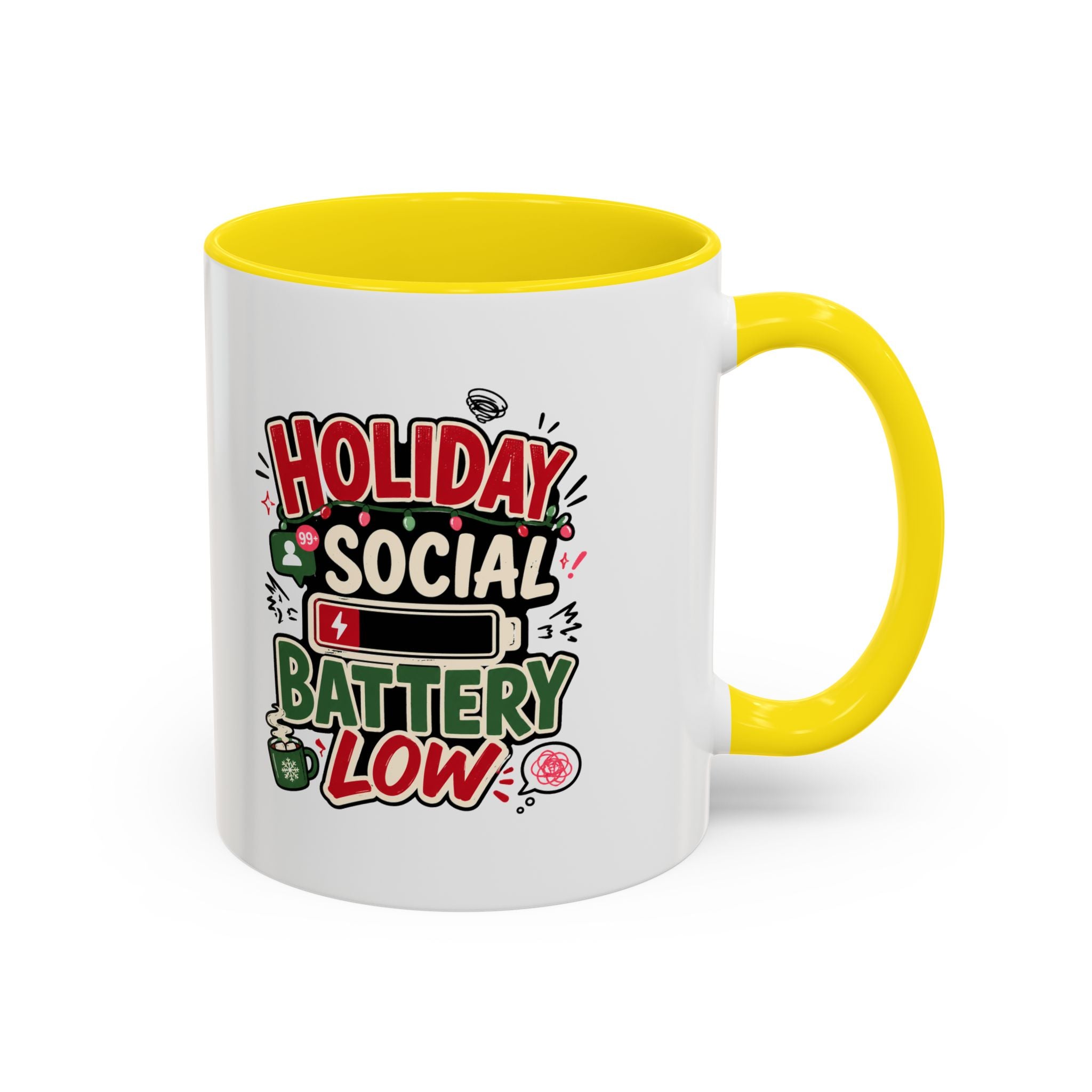 Modern Day Christmas Holiday Social Battery Low Accent  Coffee Mug