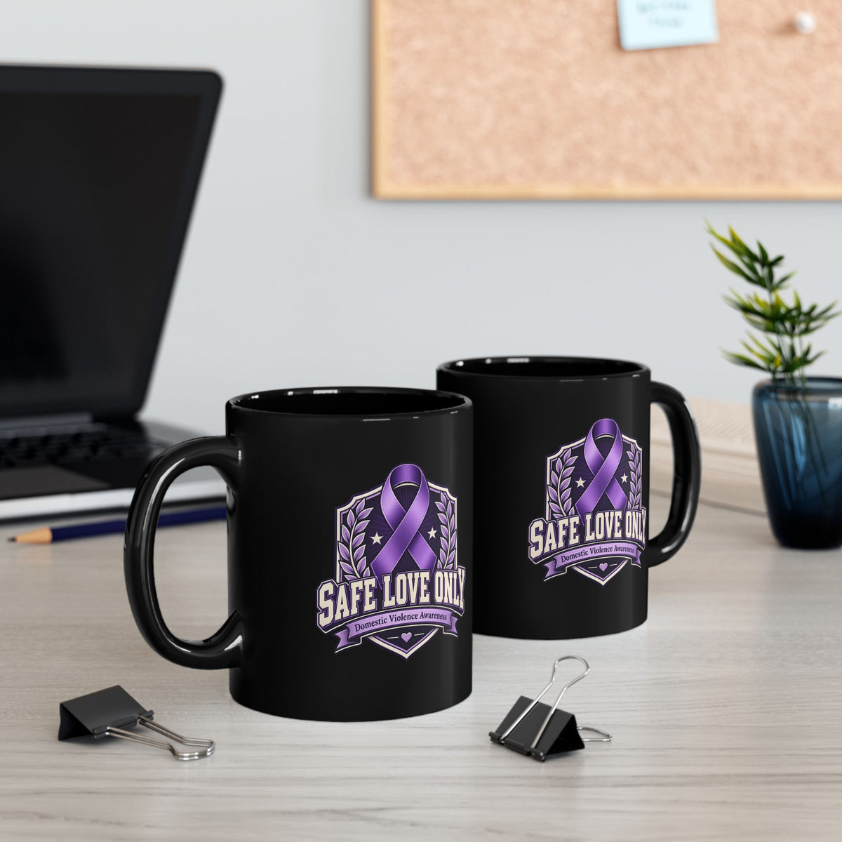 Safe Love Only Mug — Domestic Violence Awareness Purple Ribbon Coffee Cup