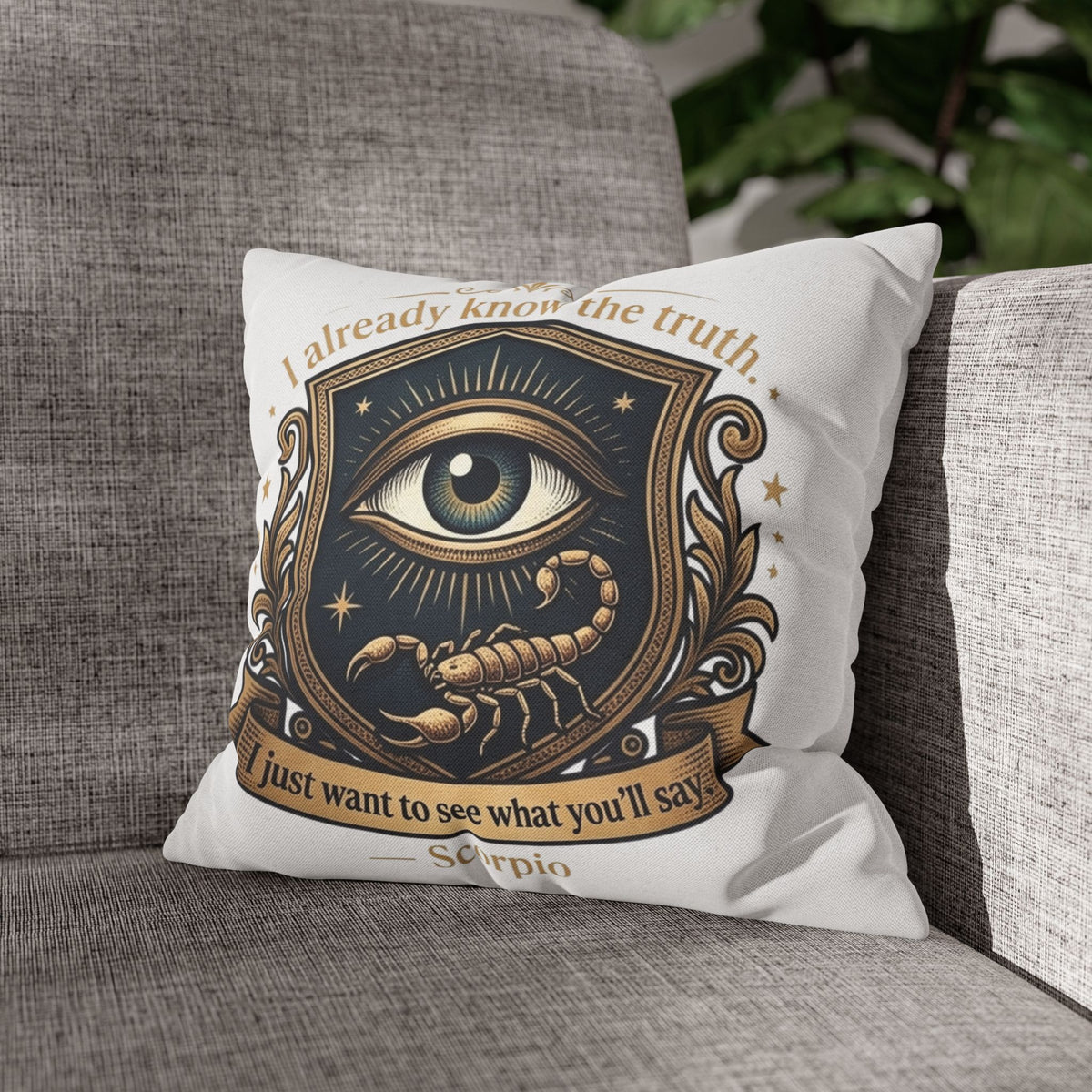 Scorpio Decorative Pillowcase — "I Already Know the Truth" Astrological Eye Design