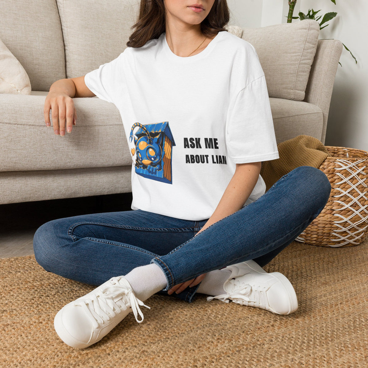Ask Me About Liam Blue Monster Gift Box White Graphic Tee - Trending Now - September 2026