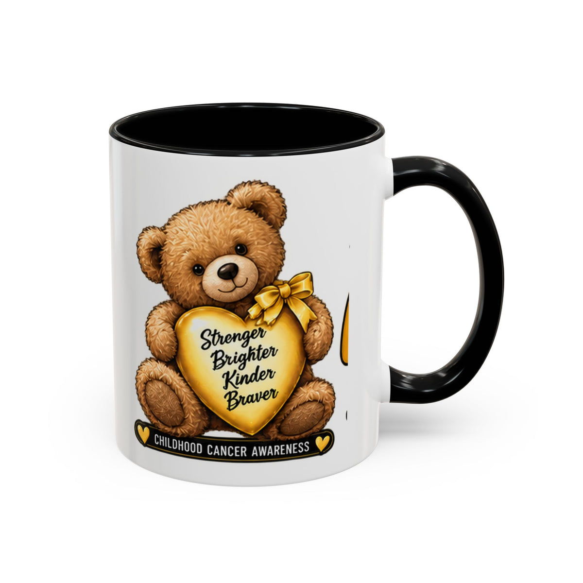 Gold Ribbon Teddy Bear Childhood Cancer Awareness Accent Mug (11/15oz)
