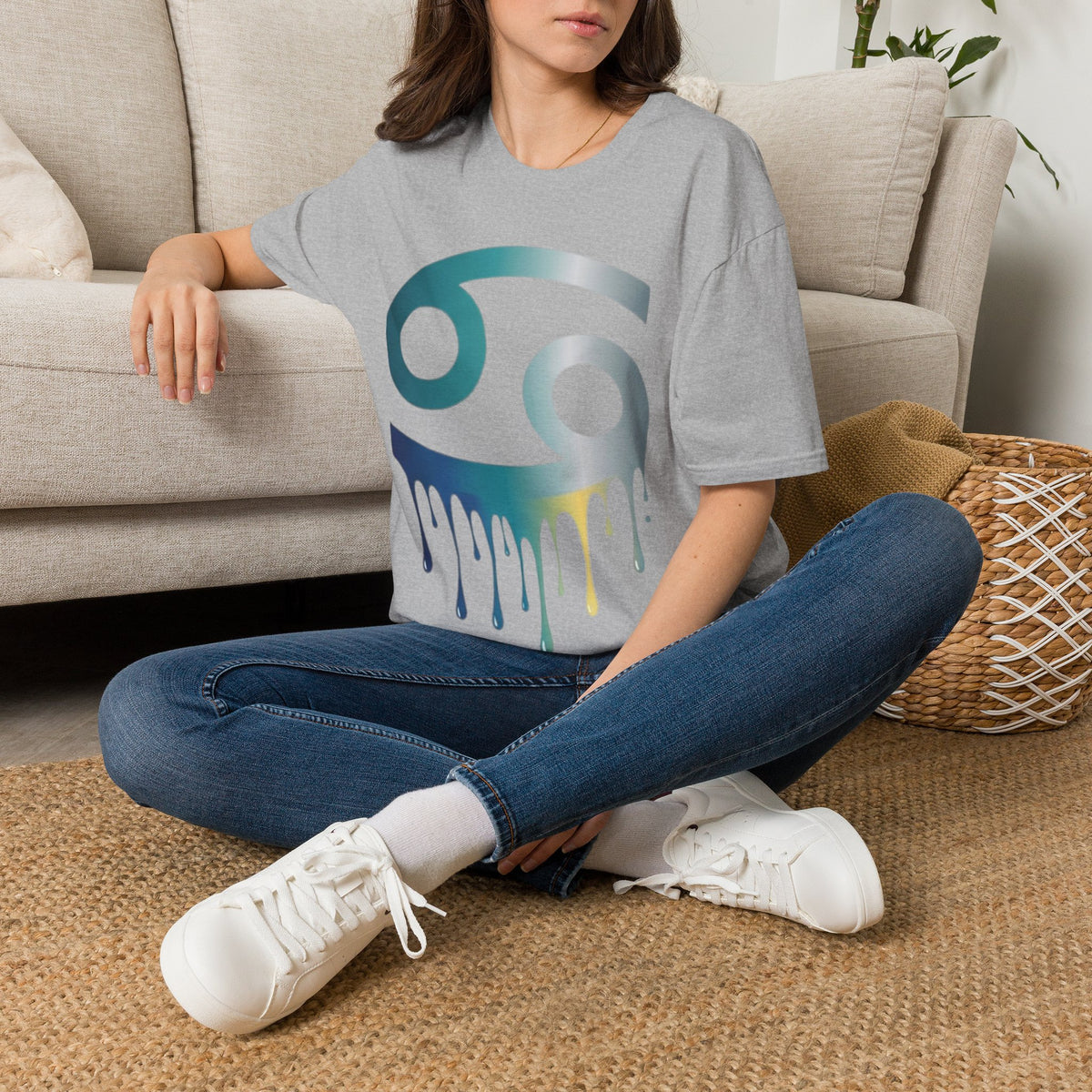 Cancer Zodiac T‑Shirt — Dripping Gradient Astrology Tee (Cancer Symbol)