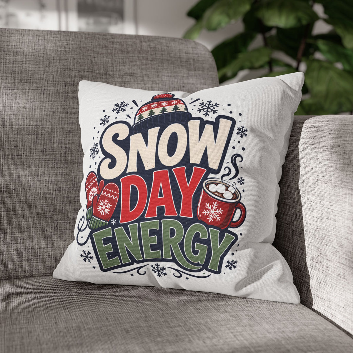 Christmas Snow Day Energy Pillowcase — Cozy Winter Decorative Throw Pillow Cover