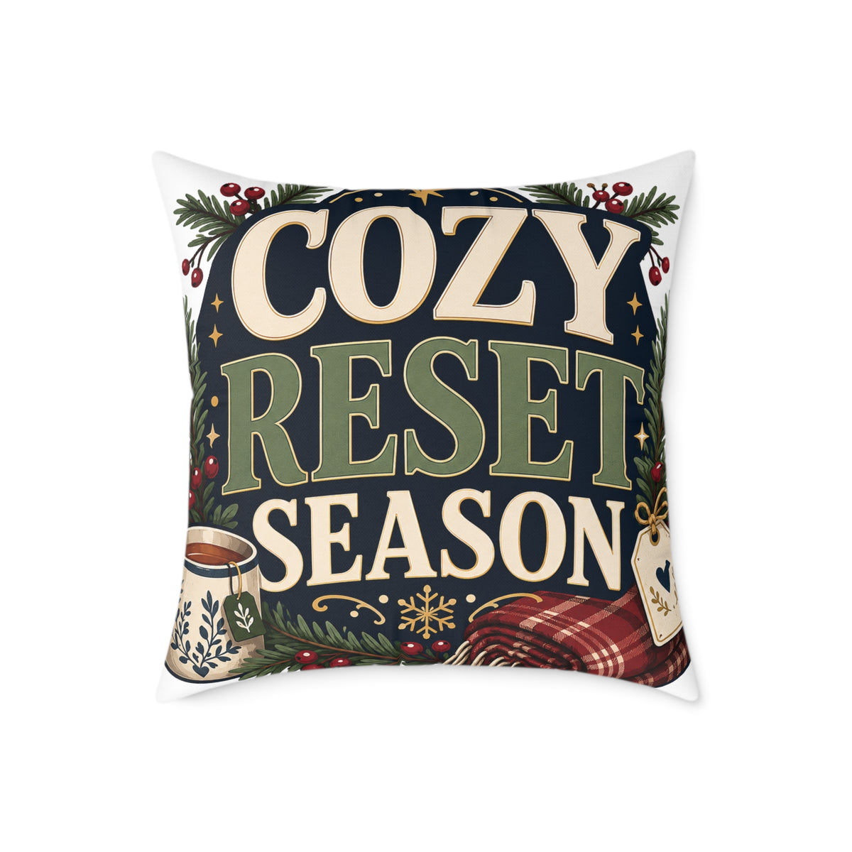 Modern Day Christmas Cozy Reset Season Square Poly Canvas Pillow