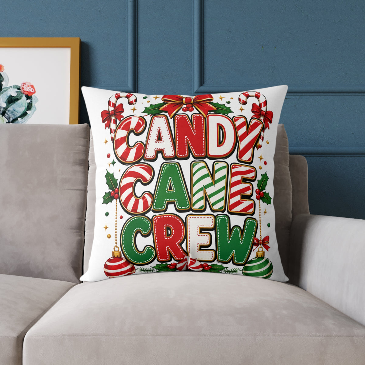 Christmas Candy Cane Crew Square Poly Canvas Pillow
