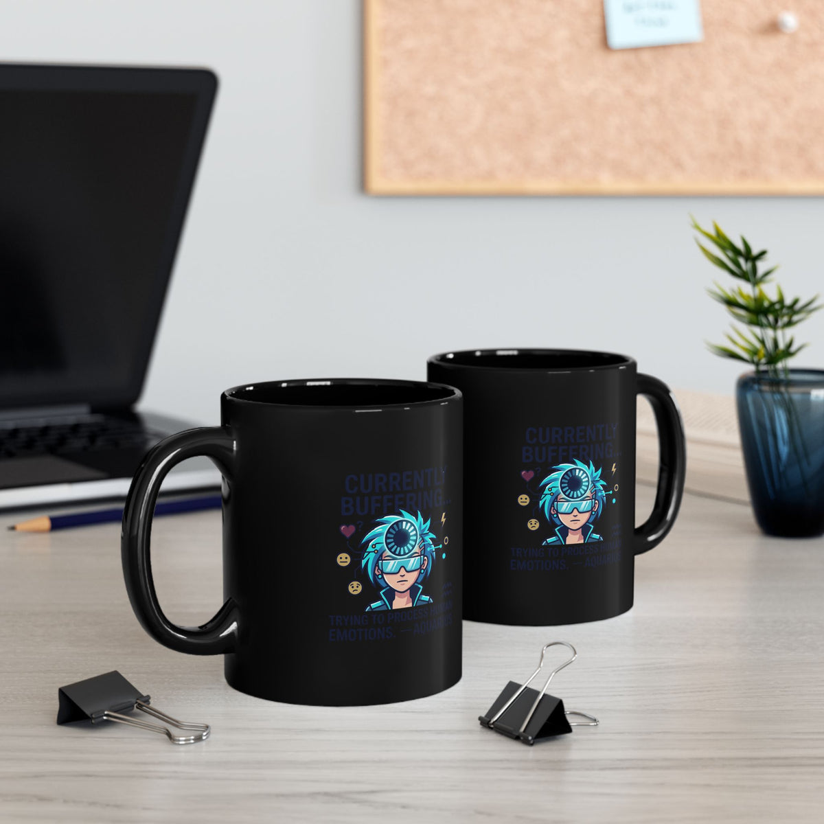 Aquarius Zodiac Currently Buffering Gamer Mug — Funny Blue-Haired Streamer Coffee Cup