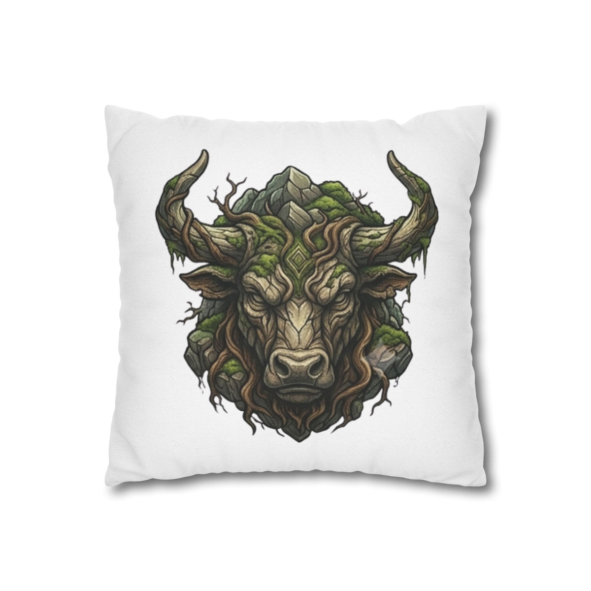 Taurus Forest Bull Decorative Pillowcase — Mythic Woodland Ox Accent Cushion