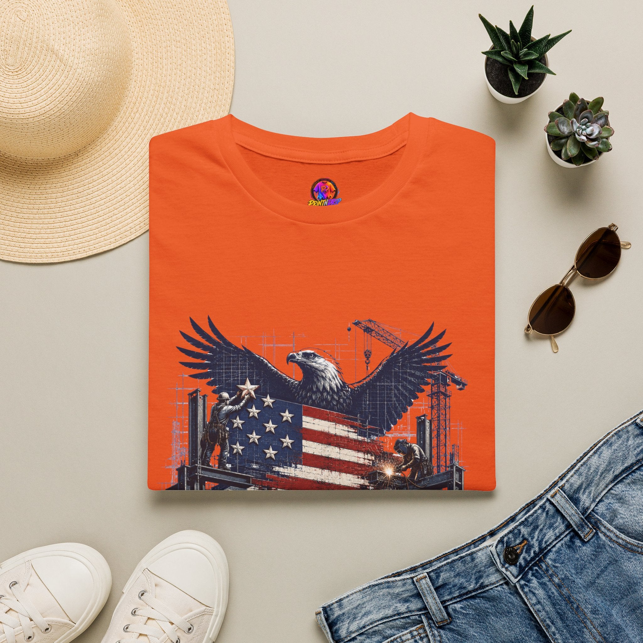 T-Shirt — 'America Is Still Under Construction' Patriotic Eagle Graphic