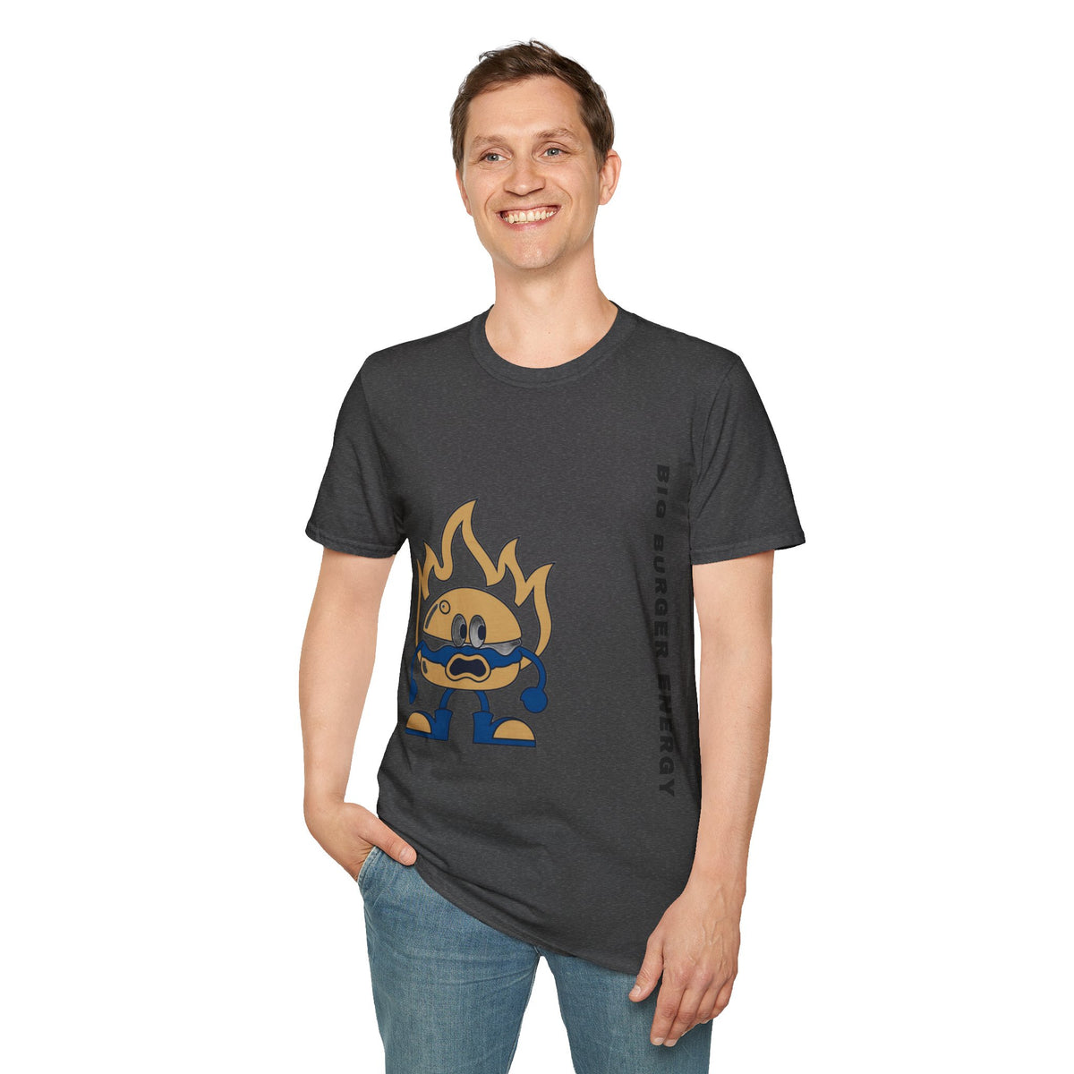 Burger Mascot T‑Shirt — ‘Big Burger’ Flame Character Graphic Tee - Trending Now - September 2026