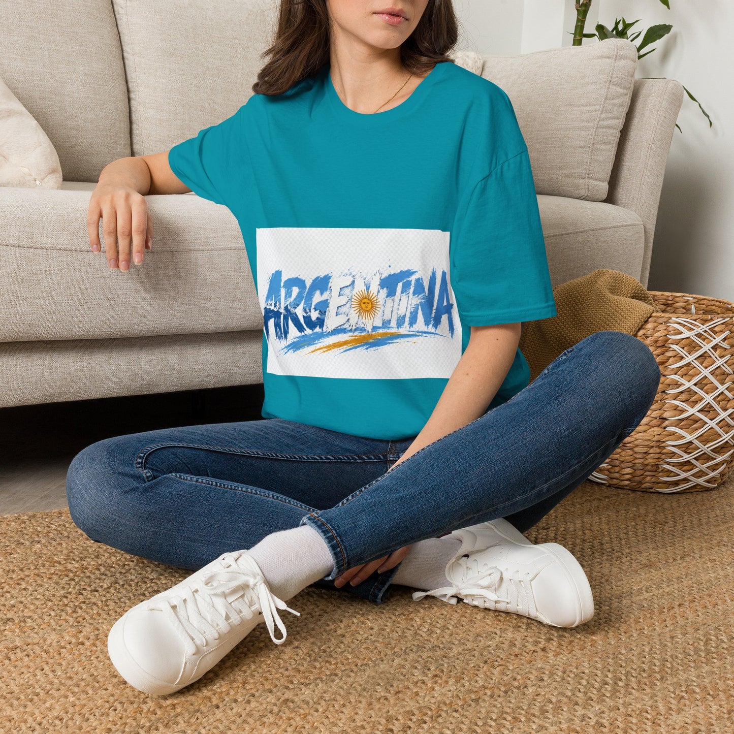 Argentina Graphic T-Shirt — Argentina Typography Tee with Sun & Flag Colors