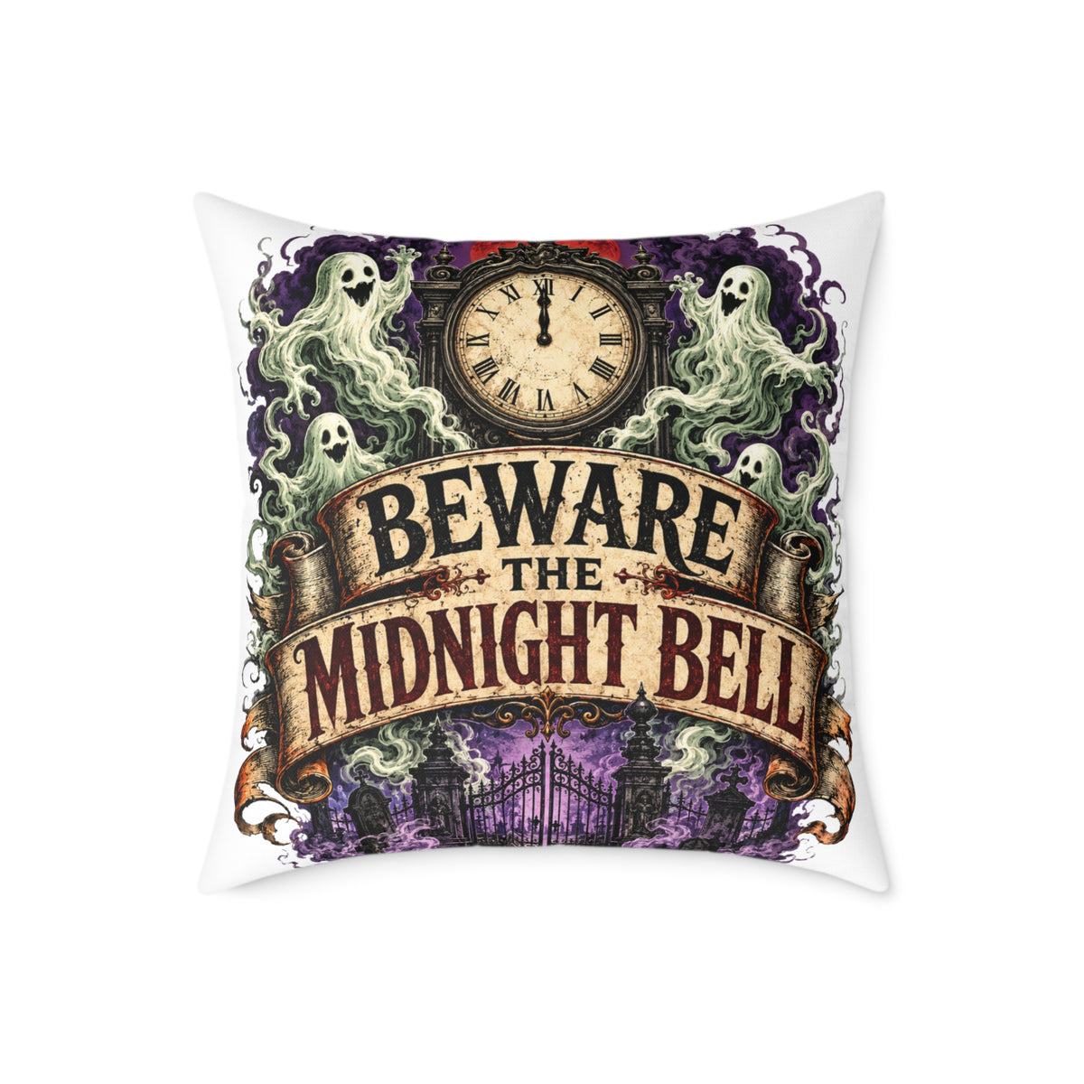 Halloween Beware the Midnight Bell Decorative Pillow – Gothic Halloween Throw Pillow
