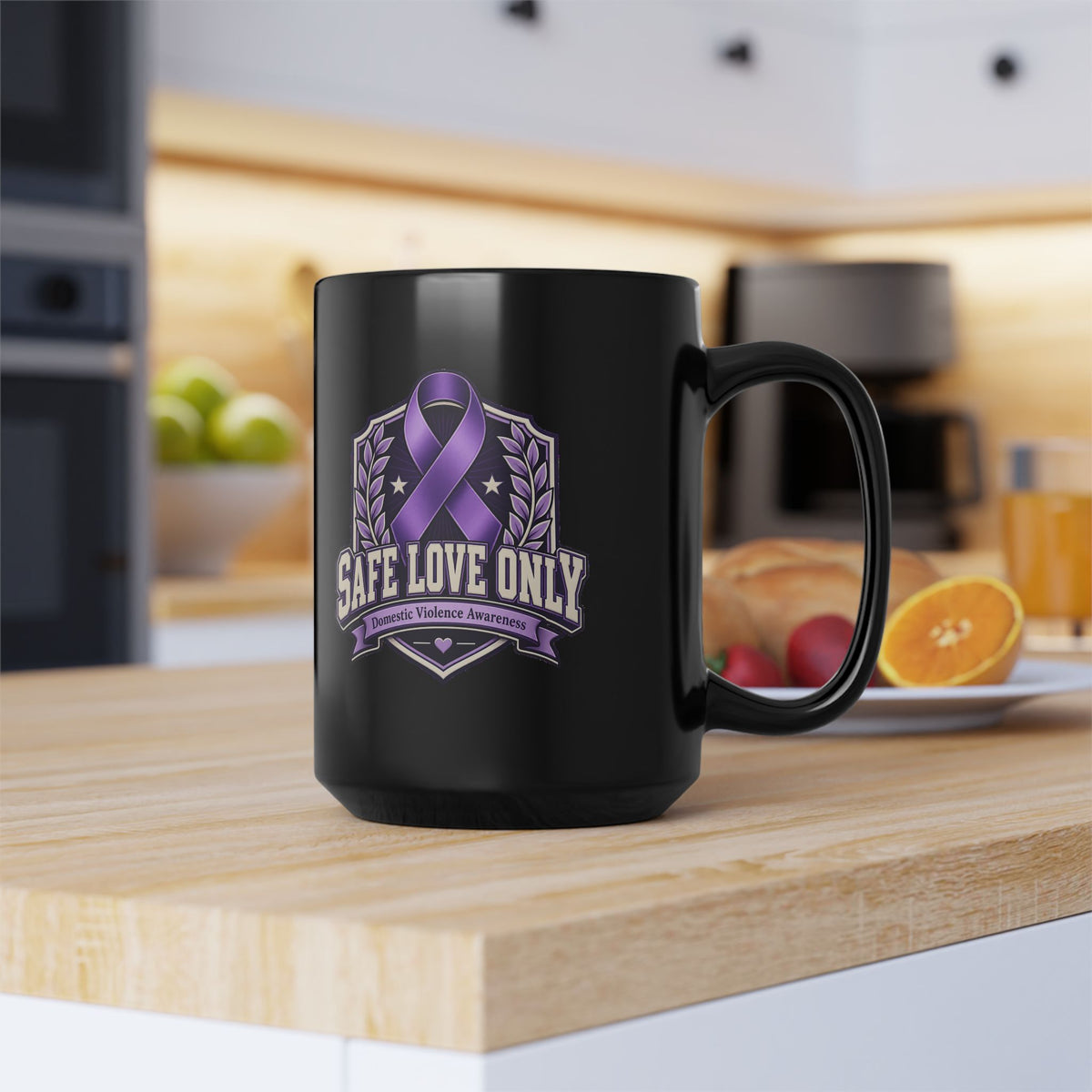 Safe Love Only Mug — Domestic Violence Awareness Purple Ribbon Coffee Cup