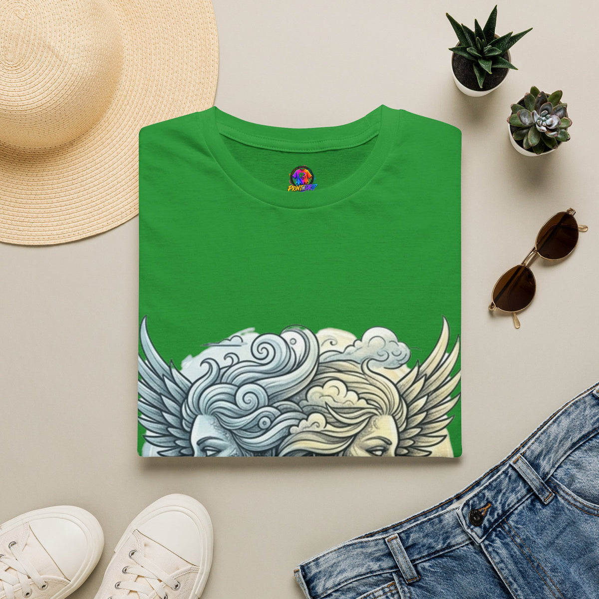 Mythic Moon & Sun Faces T-Shirt — Celestial Duality Graphic Tee