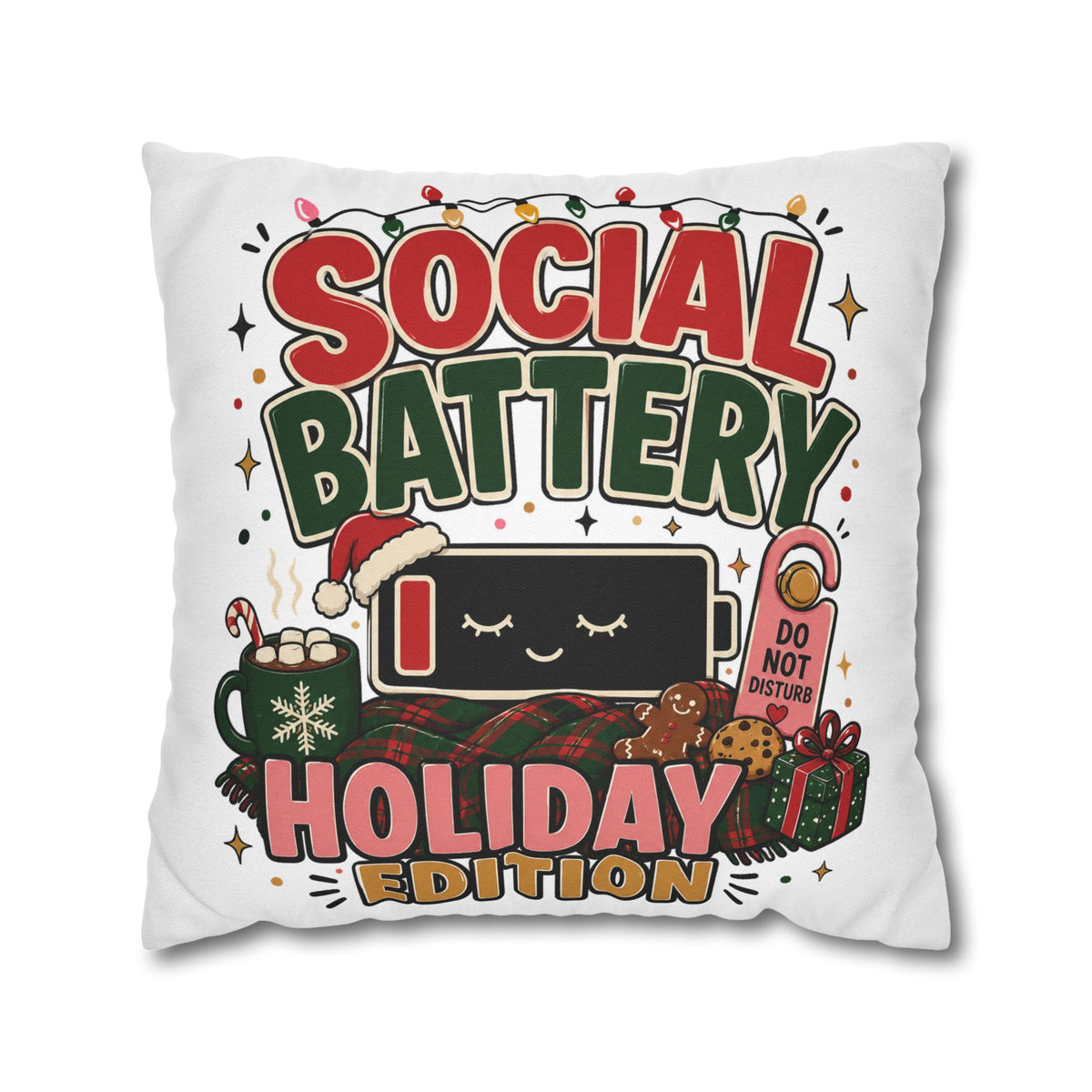Social Battery Holiday Pillowcase  Modern Day Christmas — Cute Rechargeable Battery Christmas Throw Pillow Cover
