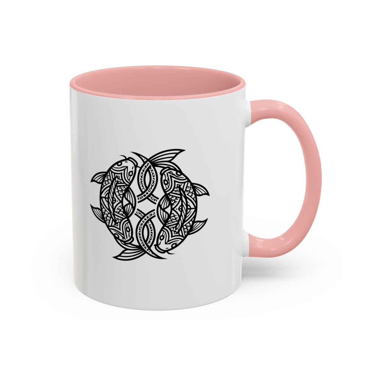 Pisces Zodiac Turtle Mandala Accent Coffee Mug – Black Interior & Handle, Intricate Tribal Sea Turtle Design