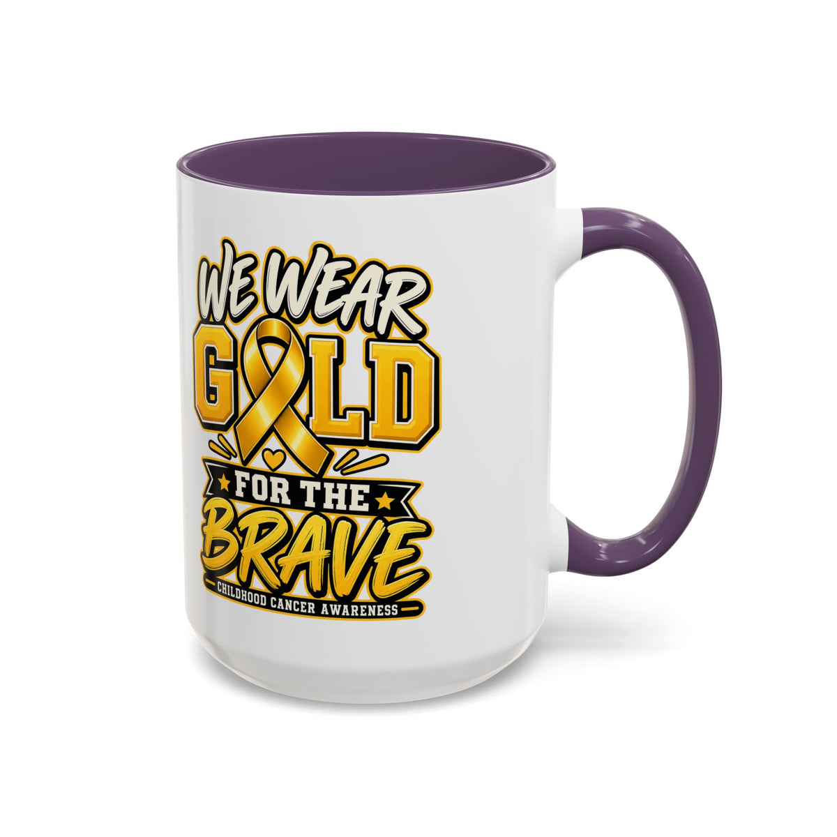 Childhood Cancer Awareness Accent Coffee Mug – "We Wear Gold for the Brave" (11/15 oz)