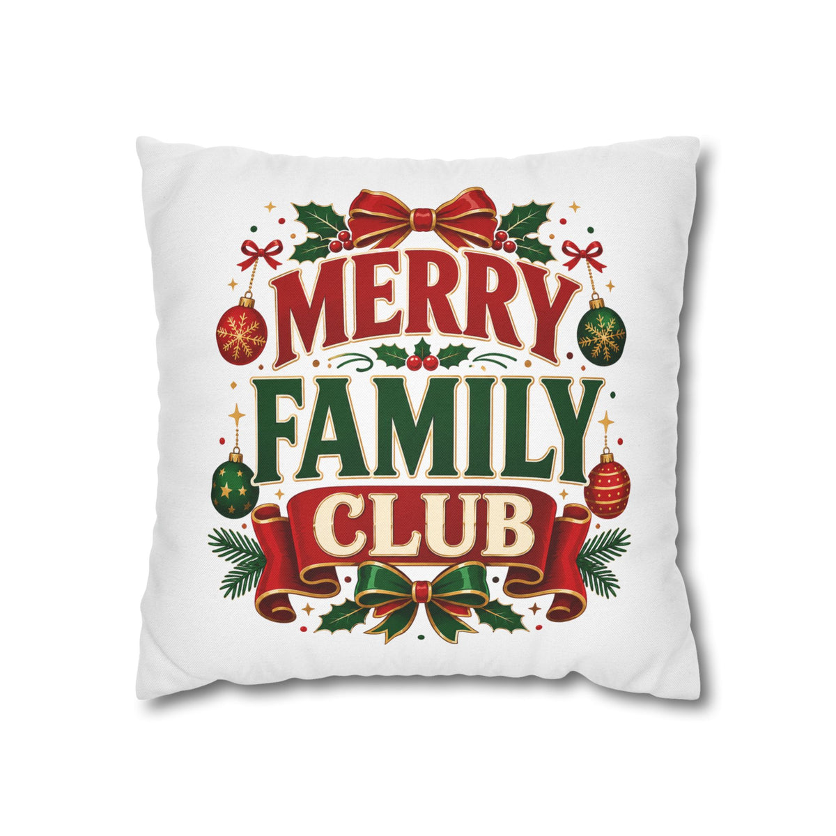 Merry Family Club Christmas Pillowcase — Festive Holiday Decorative Throw Pillow