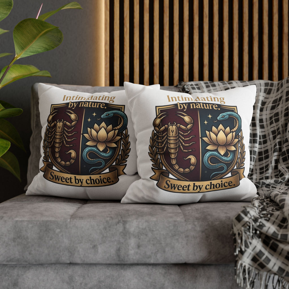 Scorpio Square Pillowcase: "Intimidating by Nature, Sweet by Choice" Scorpio Scorpion & Snake Floral Crest