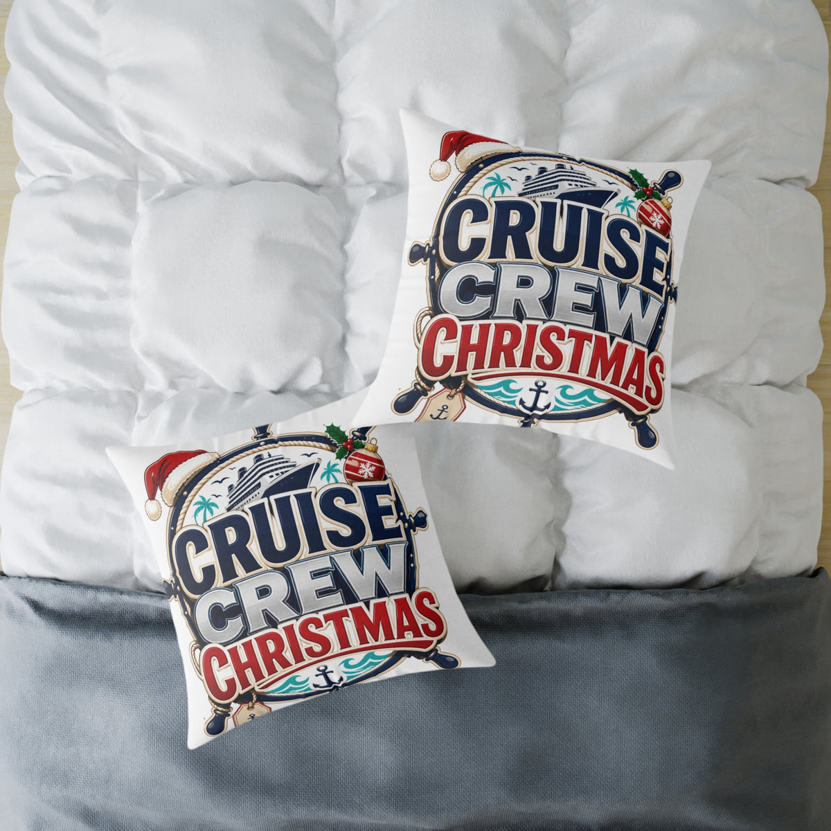 Modern Day Christmas Cruise Crew Christmas Square Poly Canvas Pillow