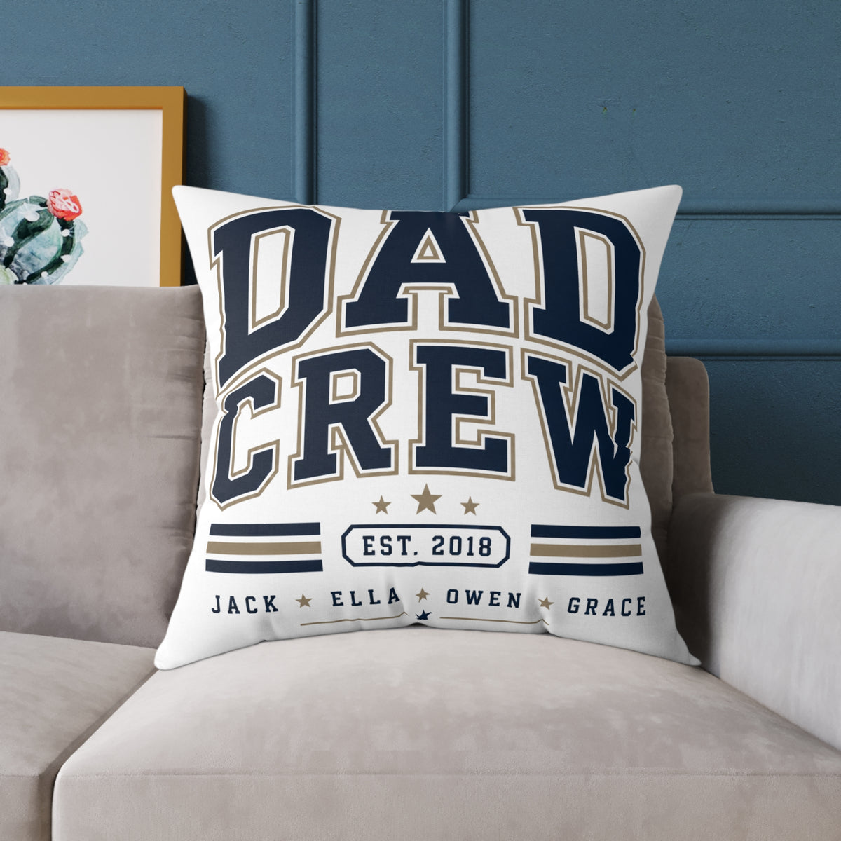 Dad Crew Square Pillow Milo Bailey Dog Dad Mom— Personalized Family Name & Est. Year Accent Pillow