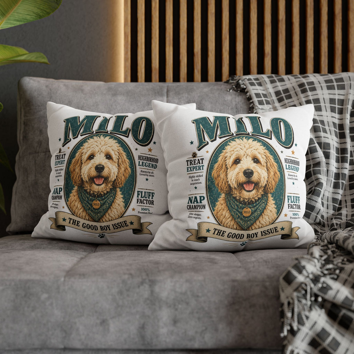 Dog Pillowcase — Personalized "Milo: The Good Boy Issue" Decorative Throw Pillowcase Milo Bailey Dog Dad Mom