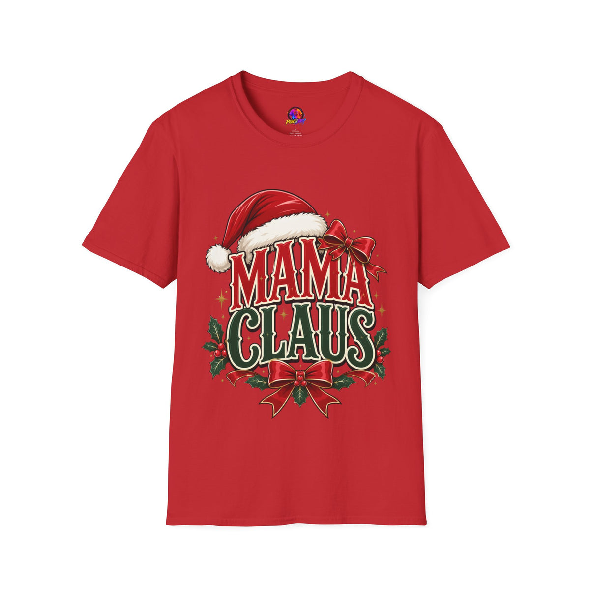 Mama Claus T-Shirt — Festive Christmas Mom Tee with Santa Hat & Bow
