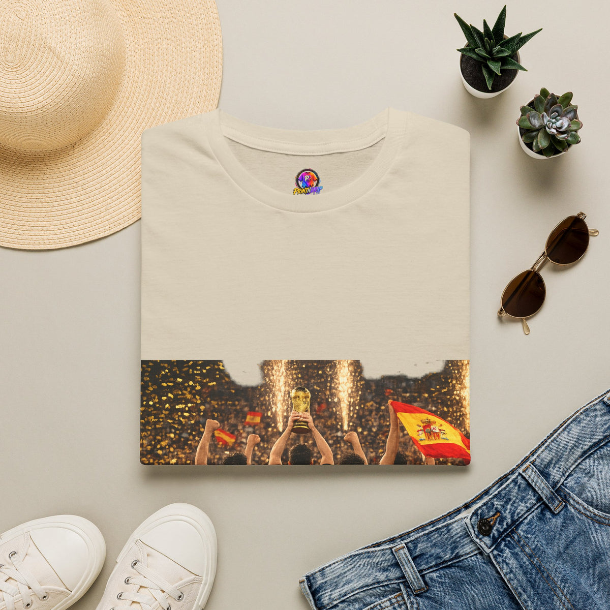 Spain World Cup Champions T‑Shirt — Soccer Trophy Celebration Tee
