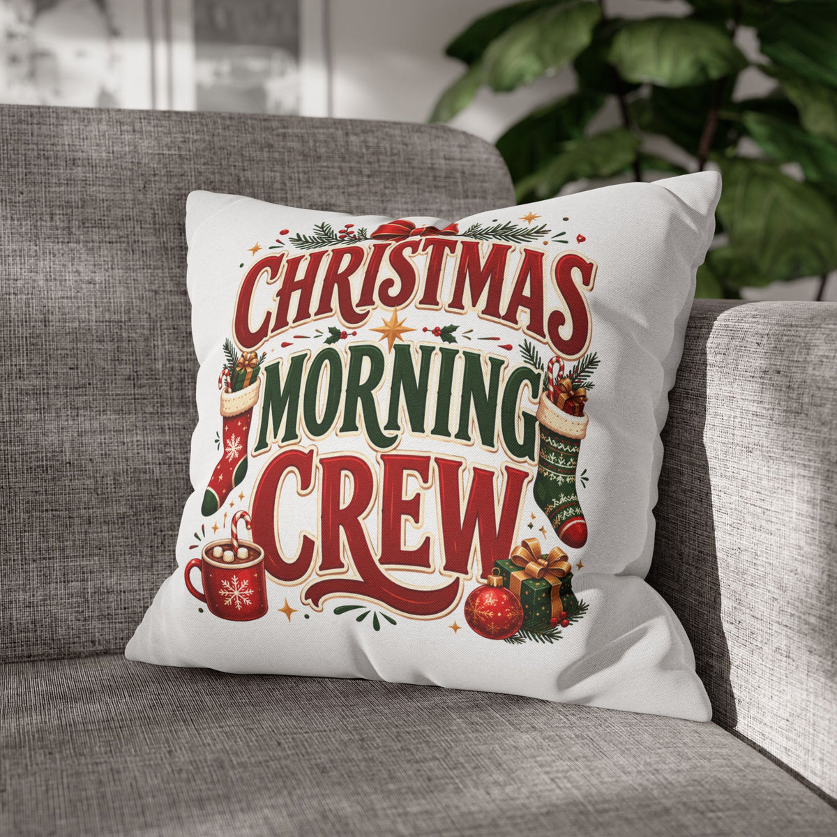 Christmas Spun Square Pillowcase  Morning Crew Pillowcase