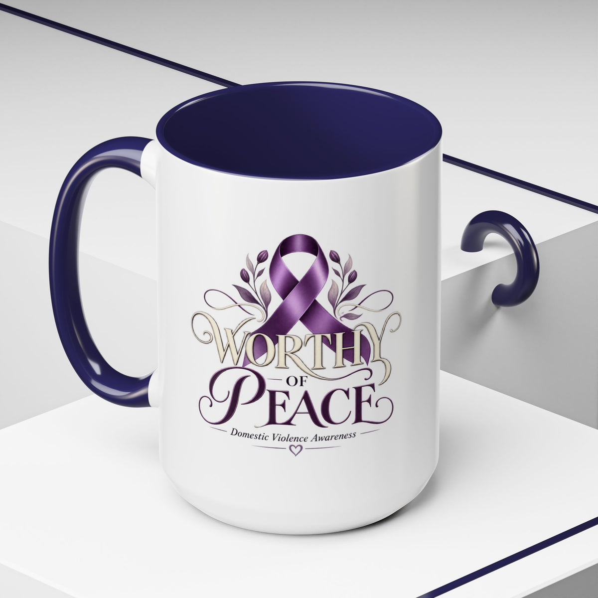 Worth of Peace Accent Coffee Mug — Domestic Violence Awareness Ribbon (11/15oz)