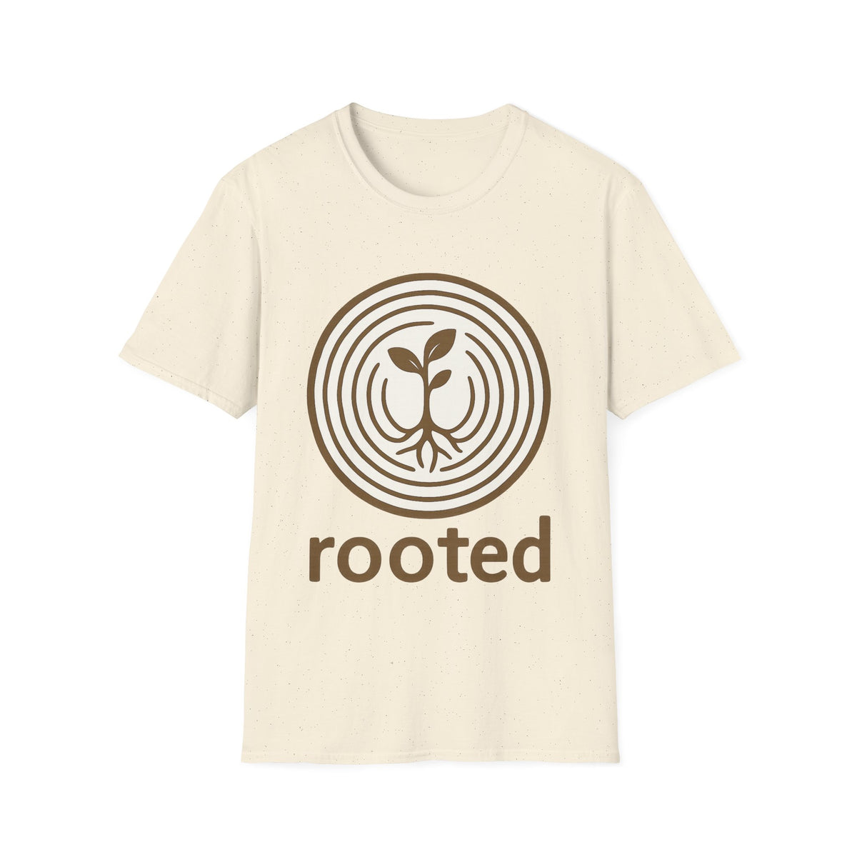 "Rooted" Retro Tree Ring Sapling Tee - Minimalist Earthy Growth Nature White T-Shirt - Trending Now - September 2026