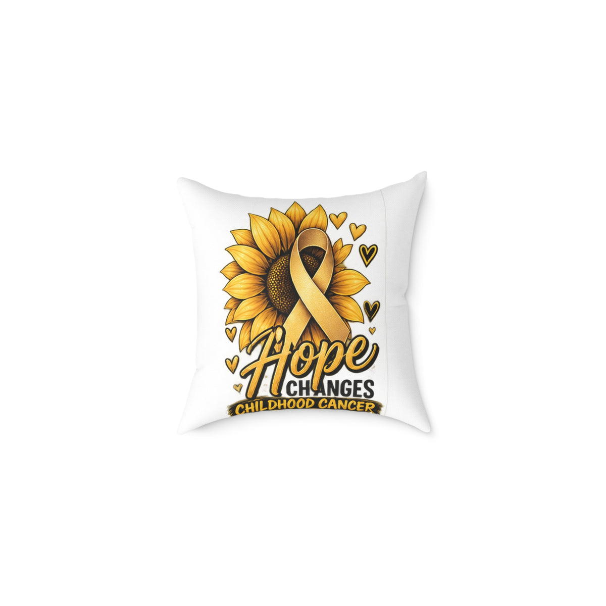 Childhood Cancer Awareness Pillow — 'Hope Changes' Sunflower Ribbon Square Throw Pillow