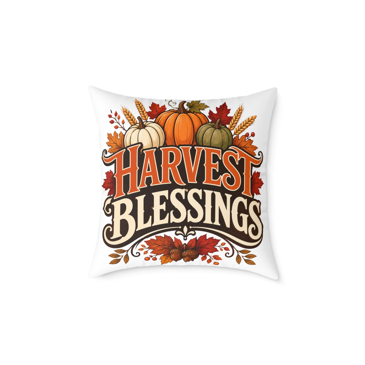Thanksgiving Harvest Blessings Fall Throw Pillow — Autumn Pumpkin Decorative Pillow