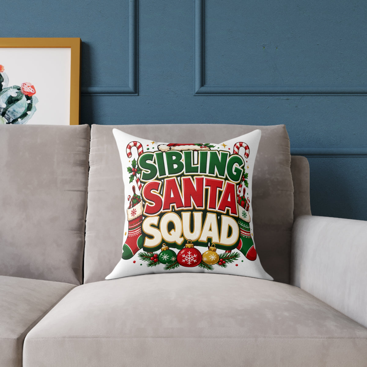 Christmas Sibling Santa Squad Pillow — Christmas Holiday Throw Pillow