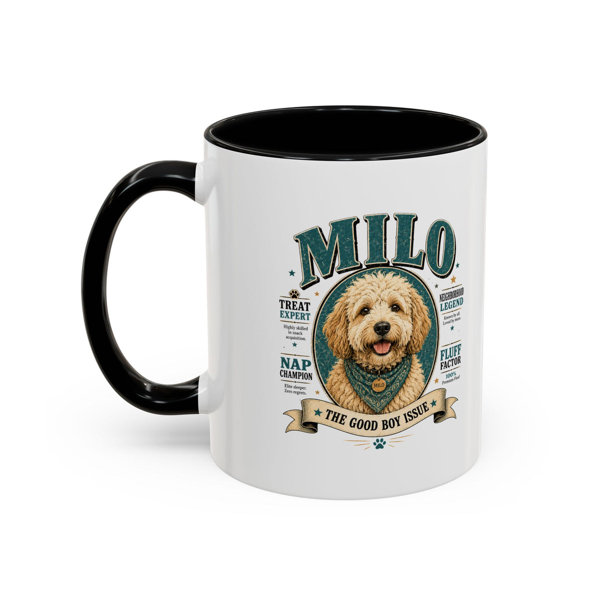Milo Bailey Dog Dad Mom Milo Personalized Dog Coffee Mug — 'The Good Boy Issue' Accent