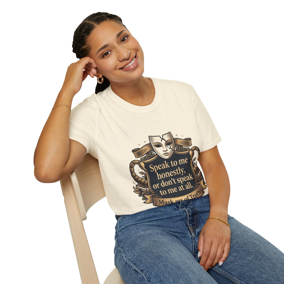 Speak to Me Mask T‑Shirt — 'Speak to me honestly...' Zodiac Scorpio Graphic Tee