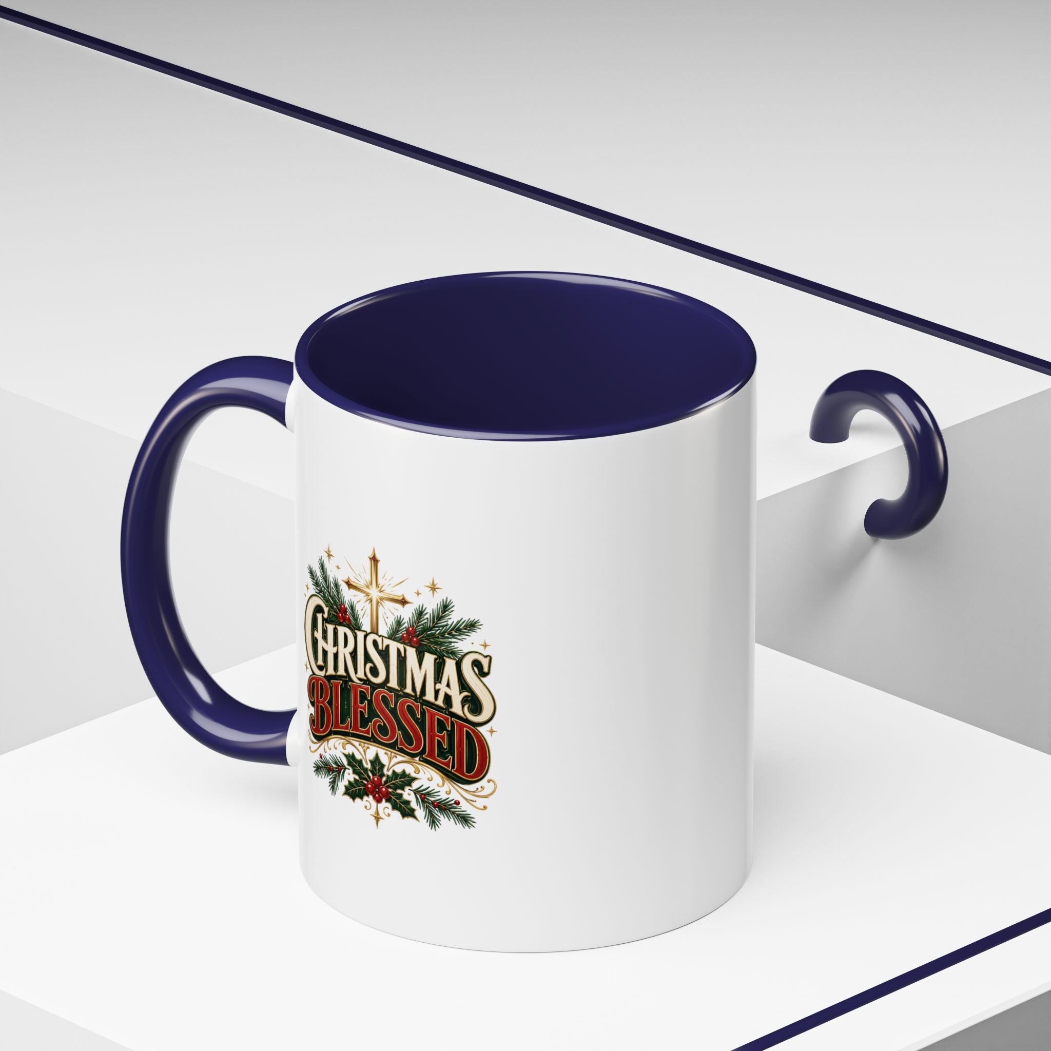 Christmas Blessed Accent Coffee Mug – Holiday Pine & Holly