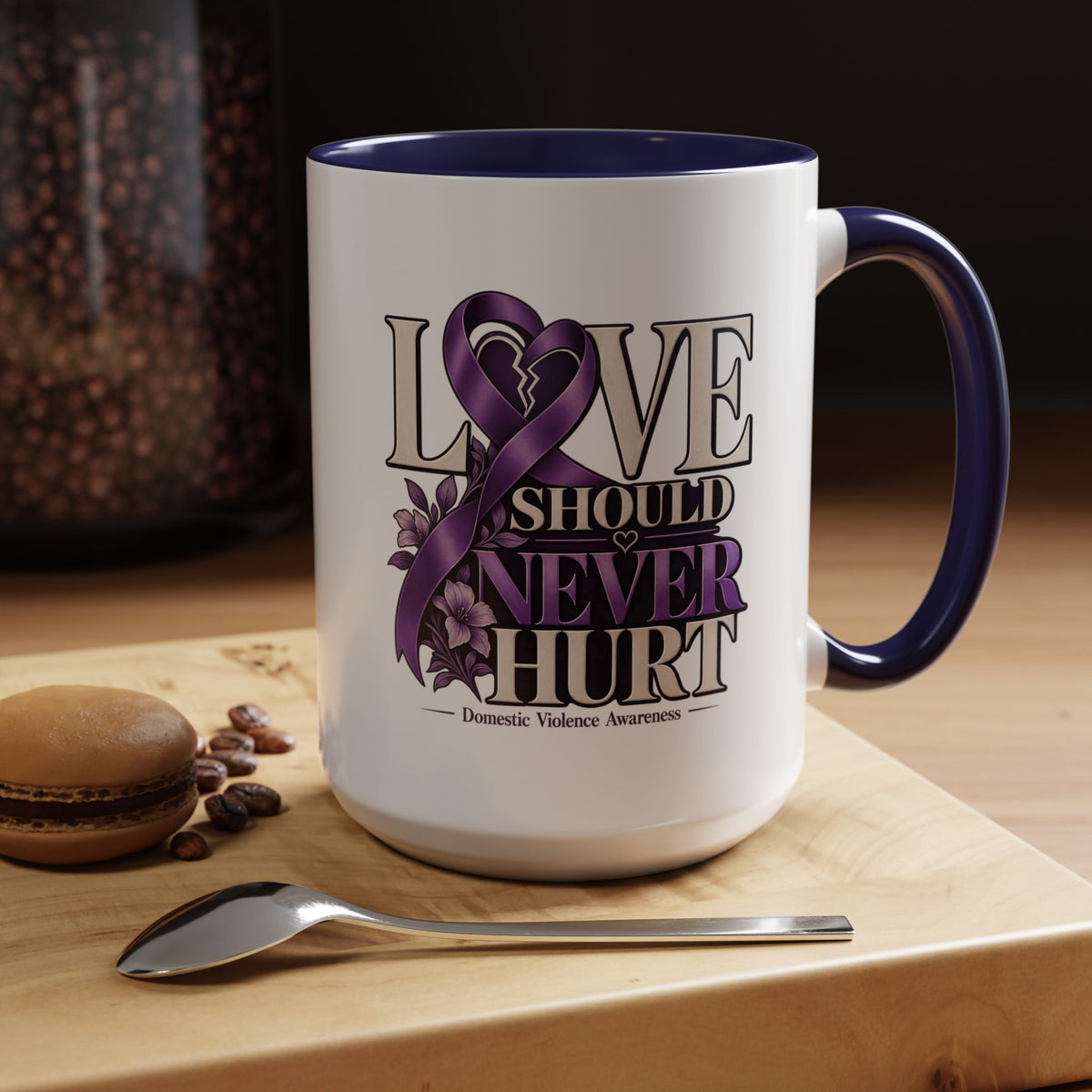 Domestic Violence Awareness Accent Coffee Mug – "Love Should Never Hurt" (11/15oz)