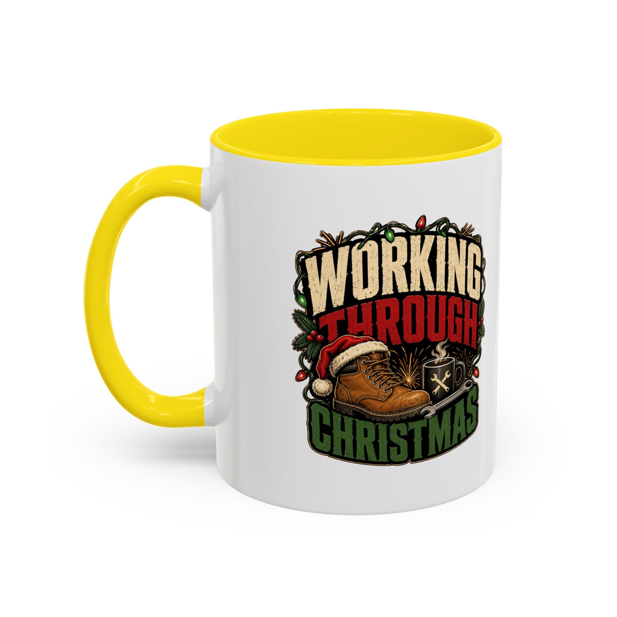 Modern Day Christmas Working Through Christmas Coffee Mug — Funny Holiday Work & Overtime Gift