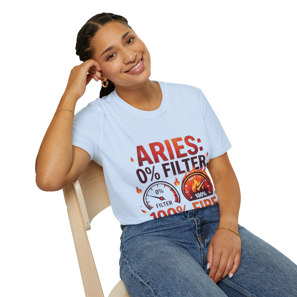 Aries T-Shirt — "Aries: 0% Filter, 100% Fire" Bold Zodiac Tee