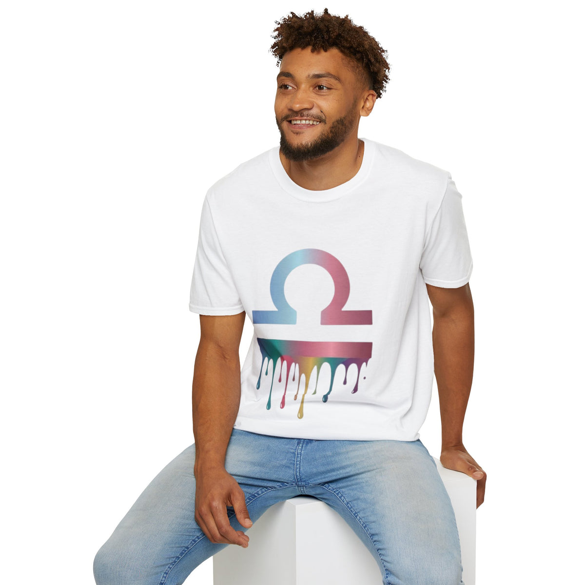 Libra Zodiac Omega Symbol T‑Shirt — Pastel Gradient Drip Graphic Shirt