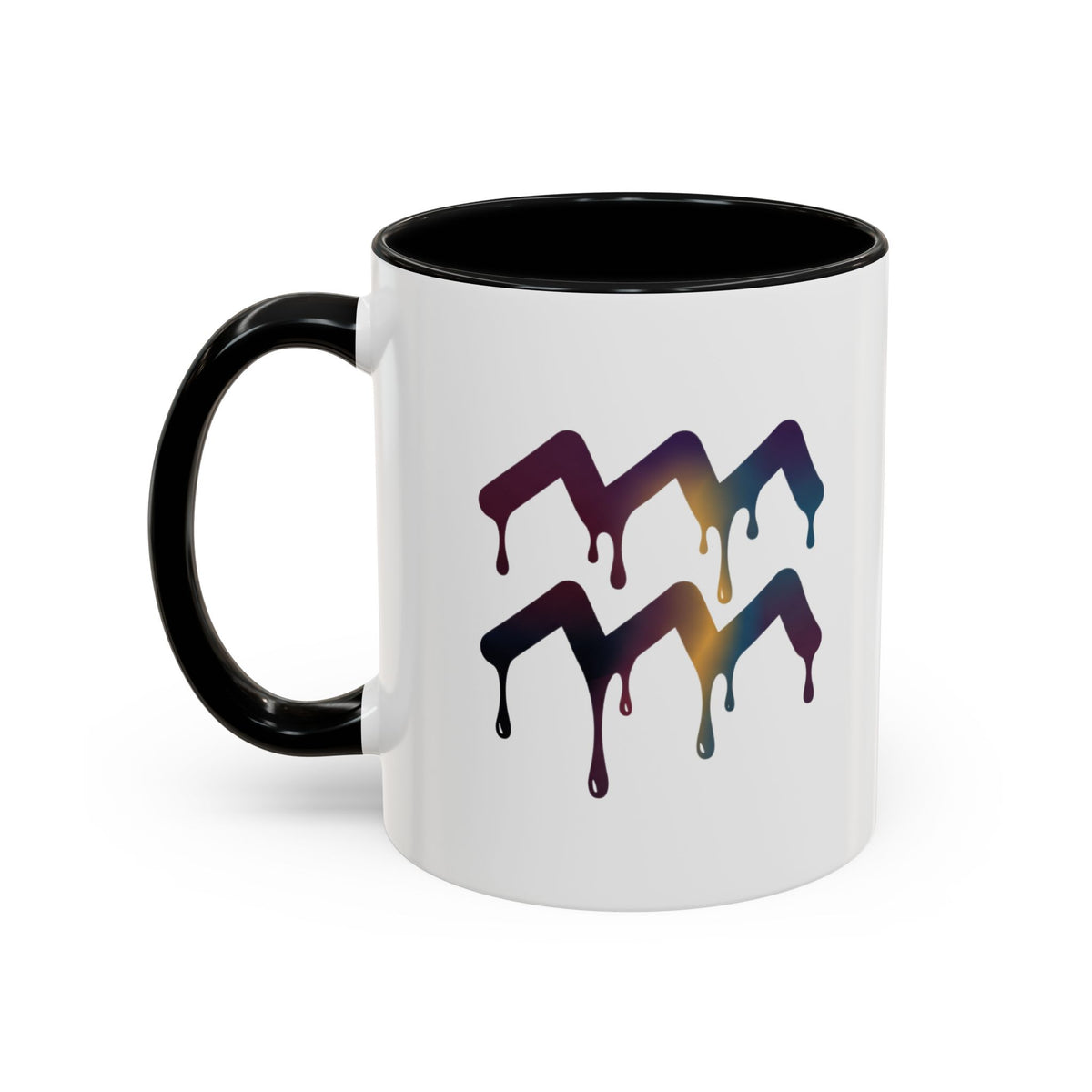 Aquarius Zodiac Dripping Rainbow Chevron Accent Coffee Mug —  Color-Accent Ceramic Mug
