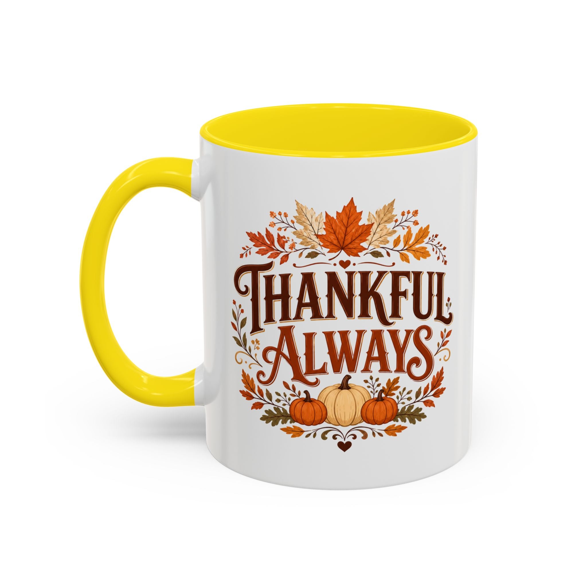 Thanksgiving Mug Thankful Always Accent Coffee Mug — Fall Pumpkin & Leaves Thanksgiving Gift