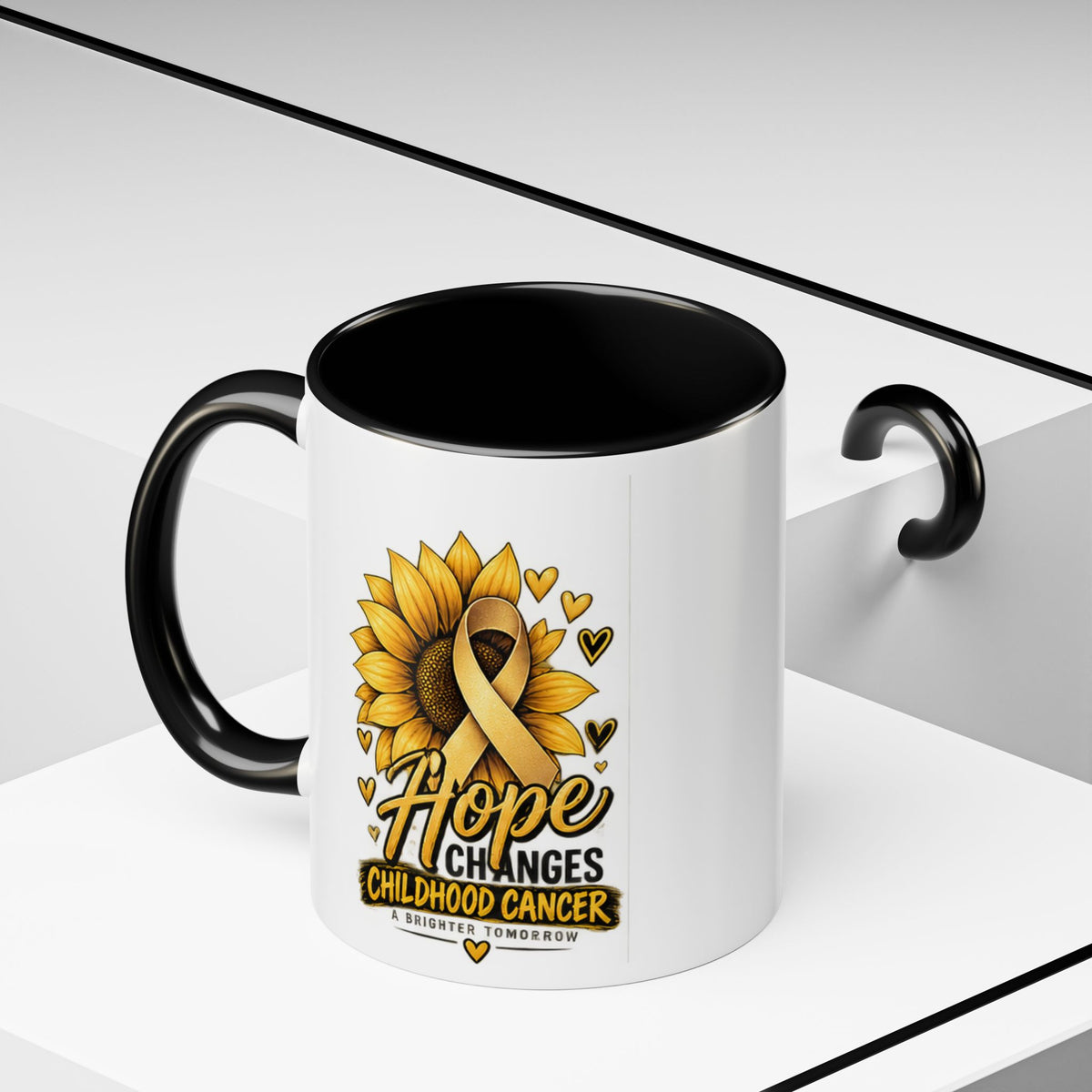 Hope Changes Childhood Cancer Mug – Gold Ribbon Sunflower Accent Coffee Cup (11/15oz)