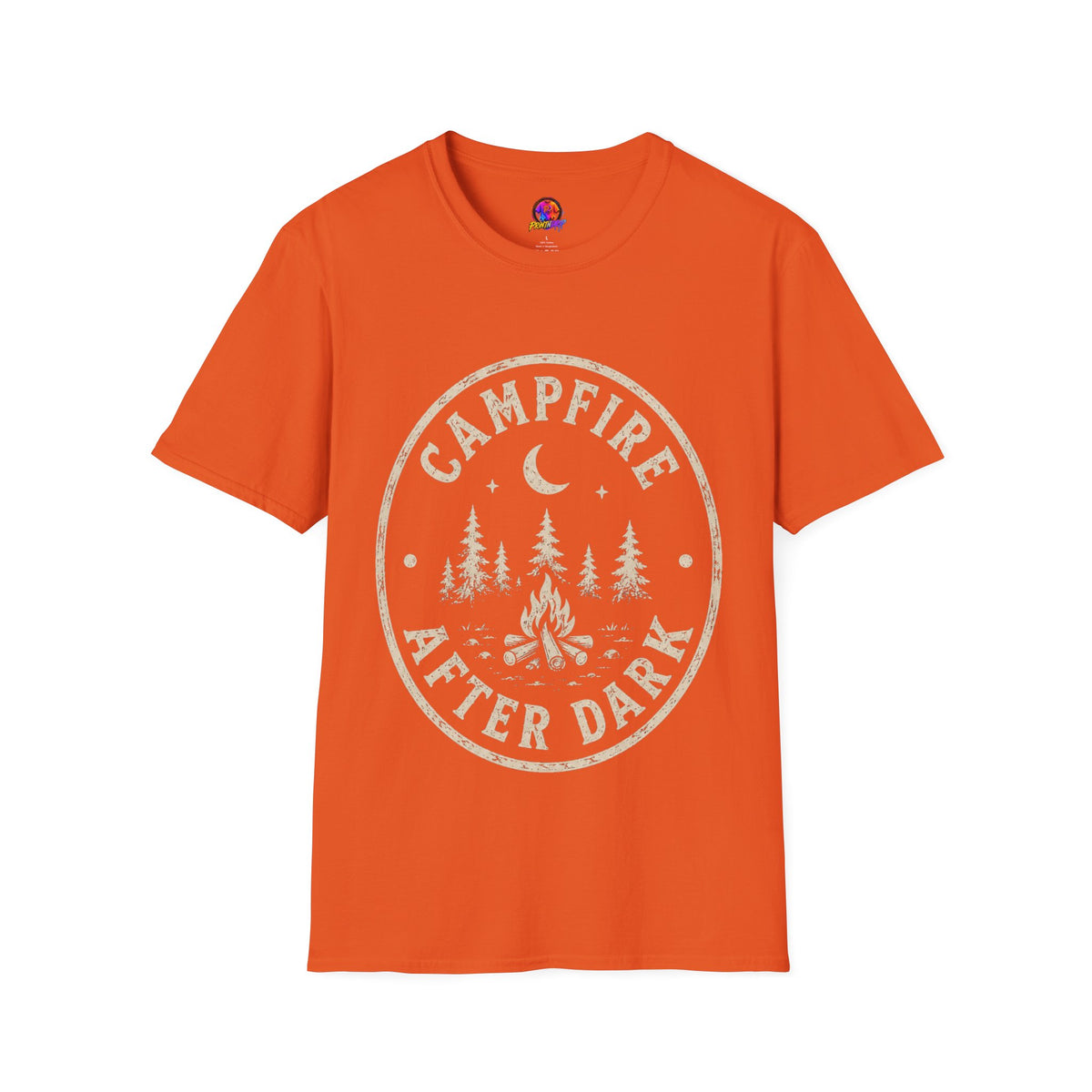 Campfire T-Shirt — 'Campfire After Dark' Vintage Moon & Trees Graphic