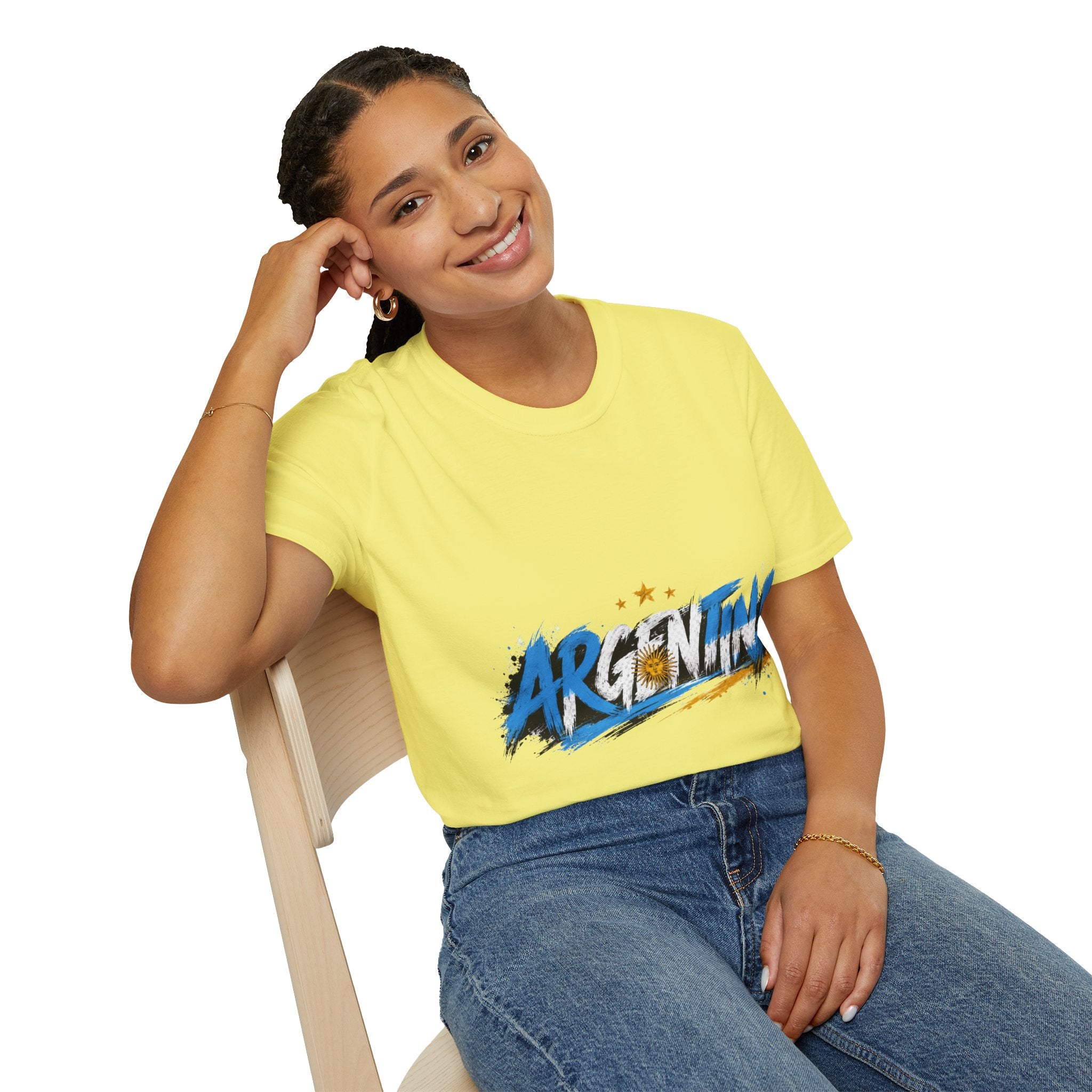 Argentina Graffiti T-Shirt — Soccer Fan Tee with Three Stars & Sun Emblem